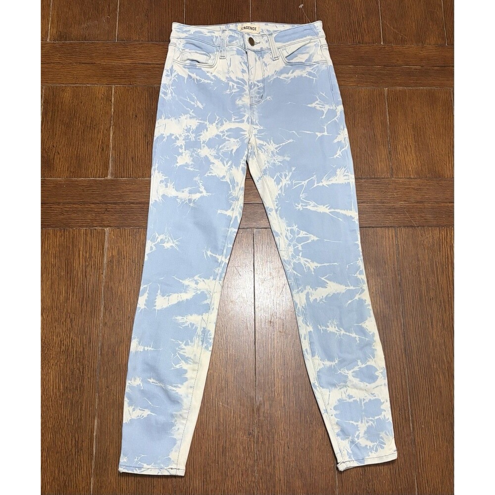 L'AGENCE Women's Margot High-Rise Skinny Jeans in Tie Dye Blue Size 25 NWOT